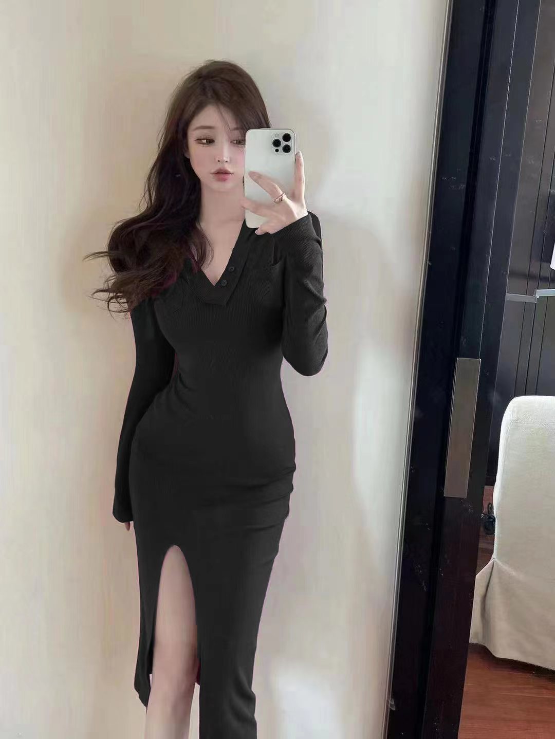 Spring and Autumn Chic Fashion Dress Y2K Skinny Long Sleeve Bodycon Hooded Dress Sexy Split Dress Casual Party
