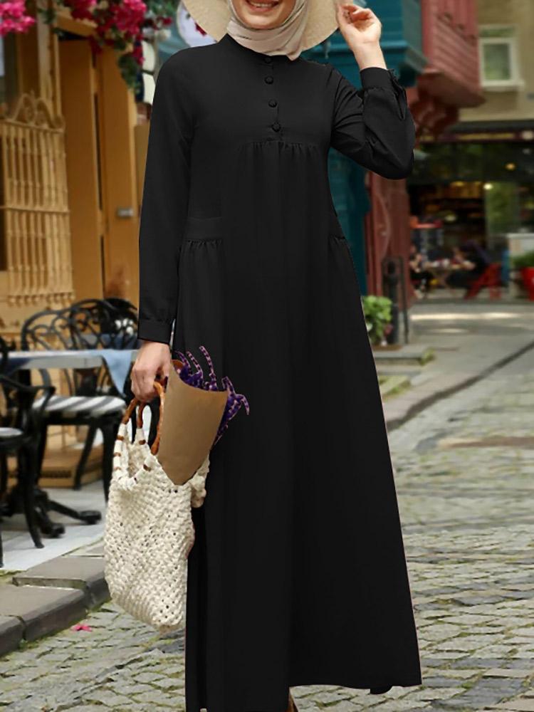 ZANZEA Women Muslim Shirt Dresses Abaya Kaftan Solid O-Neck Long Sleeve Vintage Long Dress Fashion Holiday Casual Loose Ladies Vestido Plus Size