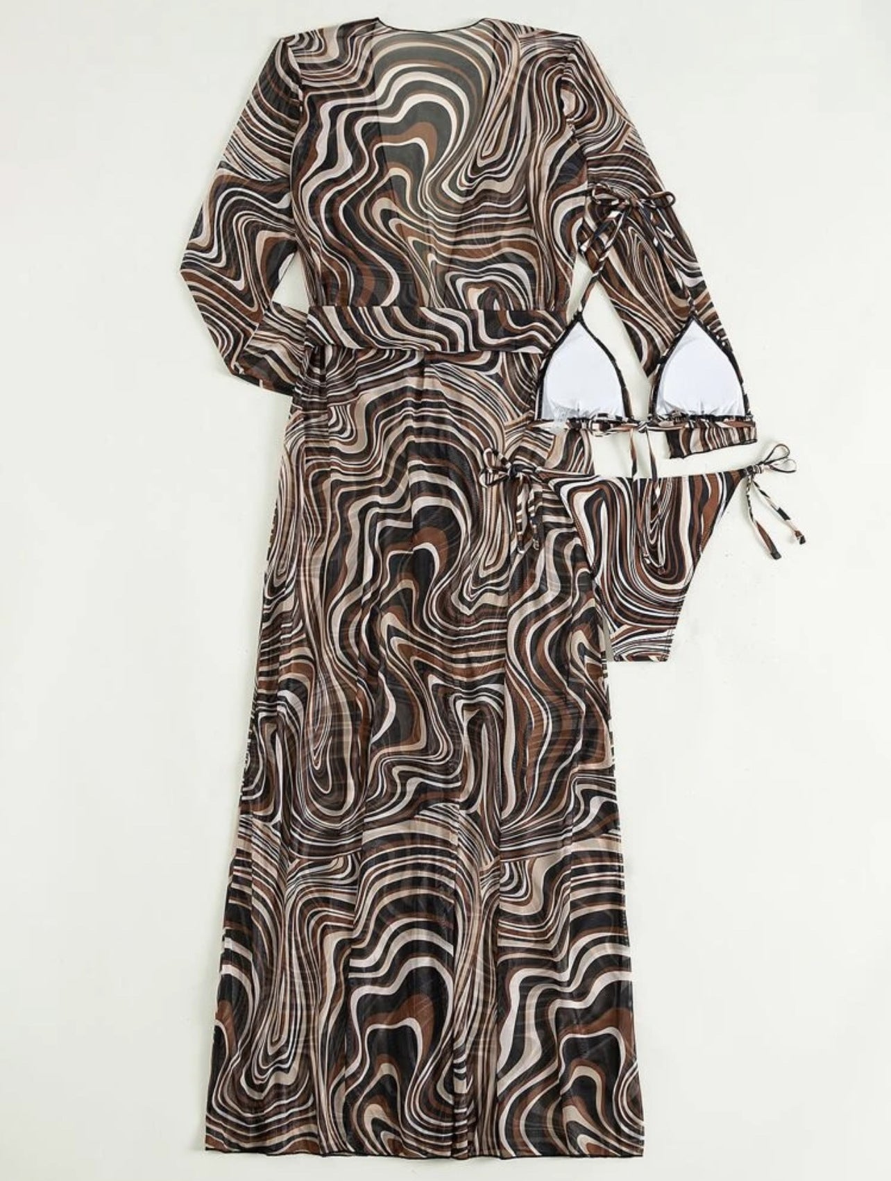 New striped lace-up dress mesh three-piece bikini