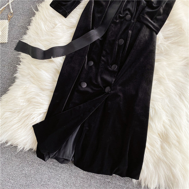 New autumn and winter Korean style trendy lace-up waist slimming mid-length windbreaker jacket for women