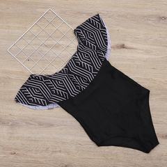 Plus size bikini swimsuit European and American big ruffles one-shoulder  print swimsuit