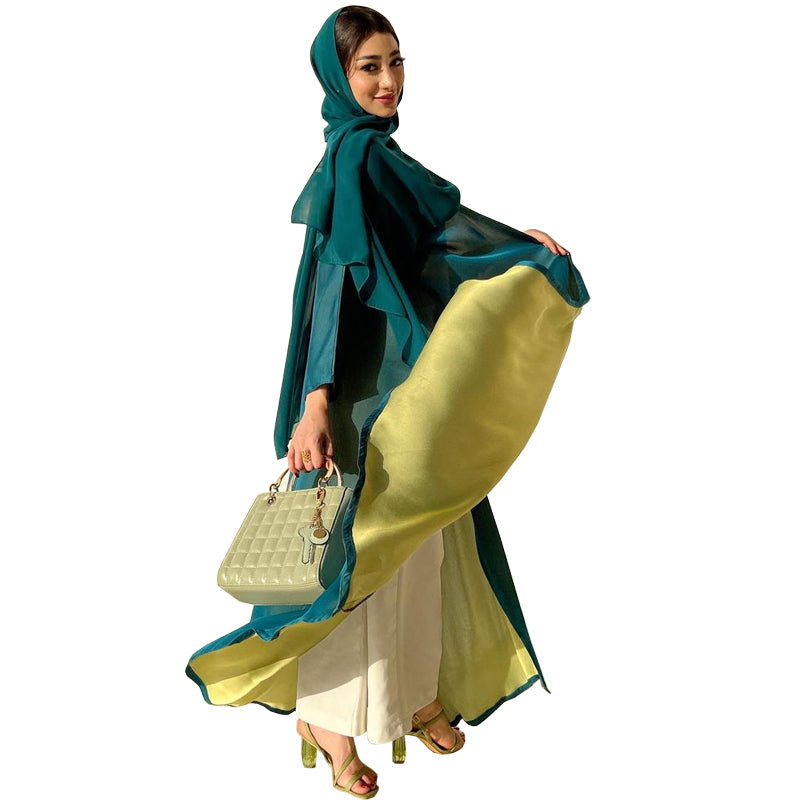 Southeast Asian women's clothing, Middle Eastern Abaya color-blocking coat, Dubai Arabian chiffon dress, daily casual wearable robe