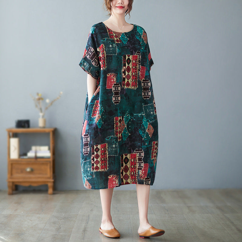 شوت سبوت 2022 فستان صيفي من القطن والكتان على الطراز الكوري القديم 