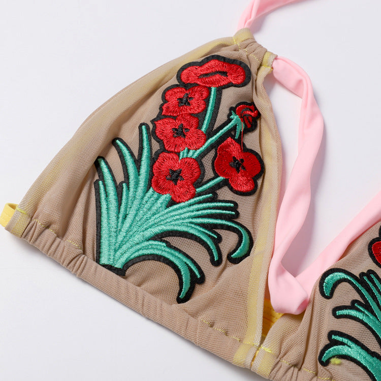 Popular print straps high waist tube top two-piece sexy swimsuit European and American bikini