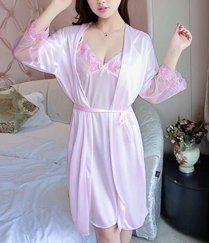 New product ladies pajamas sexy  silk suspender nightdress + nightgown two-piece home service