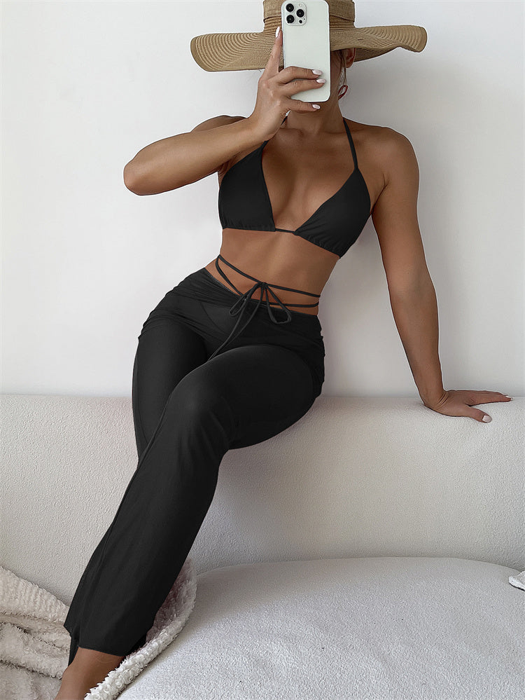 Chiffon trousers OL style bikini three-piece set