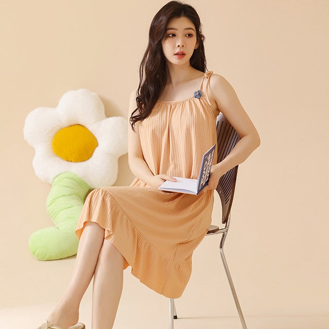 Big Yards M-5XL Sexy Spaghetti Strap Women Nightgowns Cotton Night Dress Casual Home Dress Night Shirt Sleepwear Nightwear 4XL