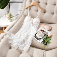 ثوب نوم مثير بدون ظهر دانتيل خارج ثوب النوم الصيفي للنساء من الساتان قميص نوم بدون أكمام بحزام فستان نوم منزلي 