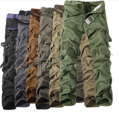 Multi pocket  casual pants military pants  straight multi pocket pants military streamer  pants men's trousers