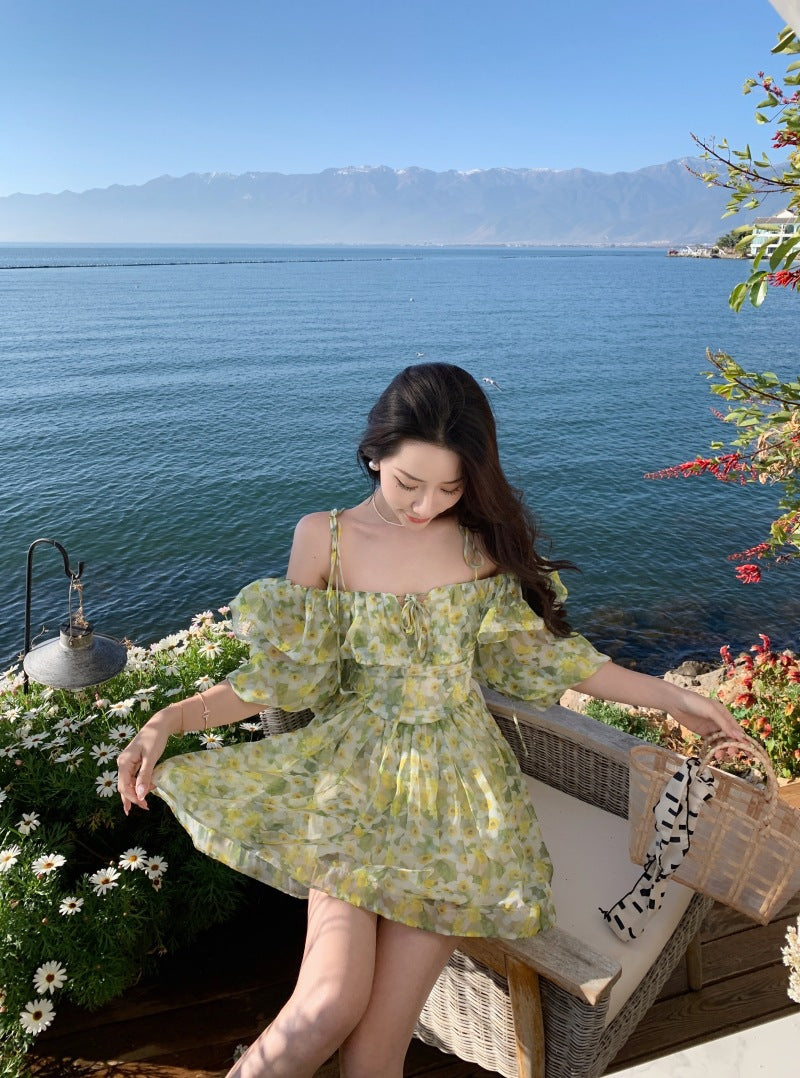 فستان صيفي لقضاء العطلات 2023 مثير أنيق غير رسمي للحفلات النسائية قصير كوري بدون ظهر ملابس للشاطئ فساتين بوهو زهرية.