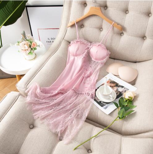 ثوب نوم مثير بدون ظهر دانتيل خارج ثوب النوم الصيفي للنساء من الساتان قميص نوم بدون أكمام بحزام فستان نوم منزلي 