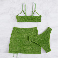 New cross-border European and American wrinkled cloth special fabric bikini split three-piece swimsuit swimsuit women