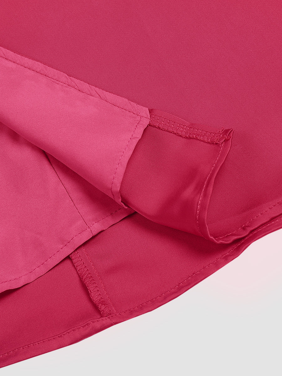 Rose Red Elegant Waisted Asymmetric Slit Dress