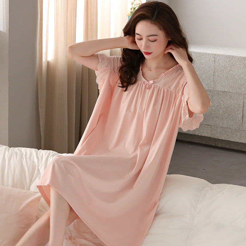 Summer modal nightdress ladies summer thin section large size simple casual youth  short-sleeved elastic home clothes