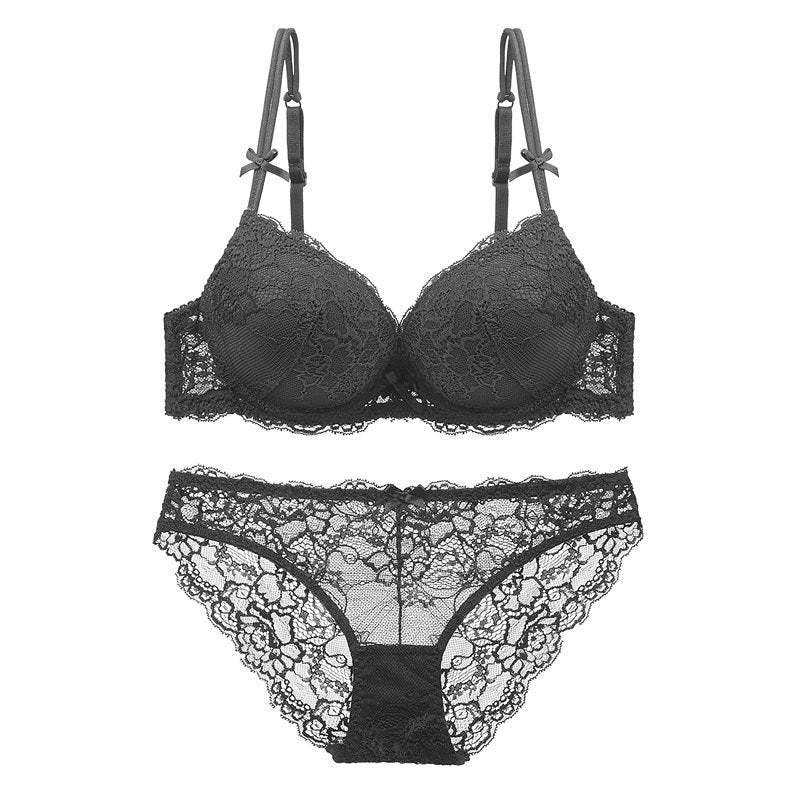 New style deep V gathered lace bra 【Set】