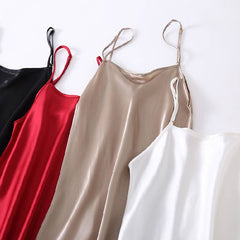 100%  silk nightgowns women Spaghetti Strap sleepdress Solid SATIN nightdress nightie Summer style pink white black