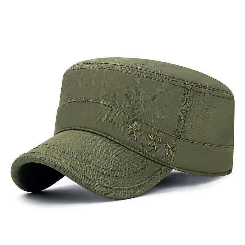 Fashion Military Cap Men Cotton Flat Top Hat Solid Color Outdoor Casual Sun  Hat Fashion Baseball Cap sunshade cap Vintage dad hat
