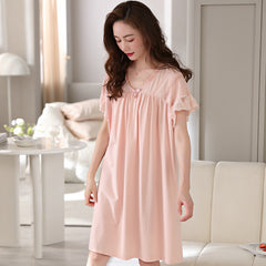 Summer modal nightdress ladies summer thin section large size simple casual youth  short-sleeved elastic home clothes