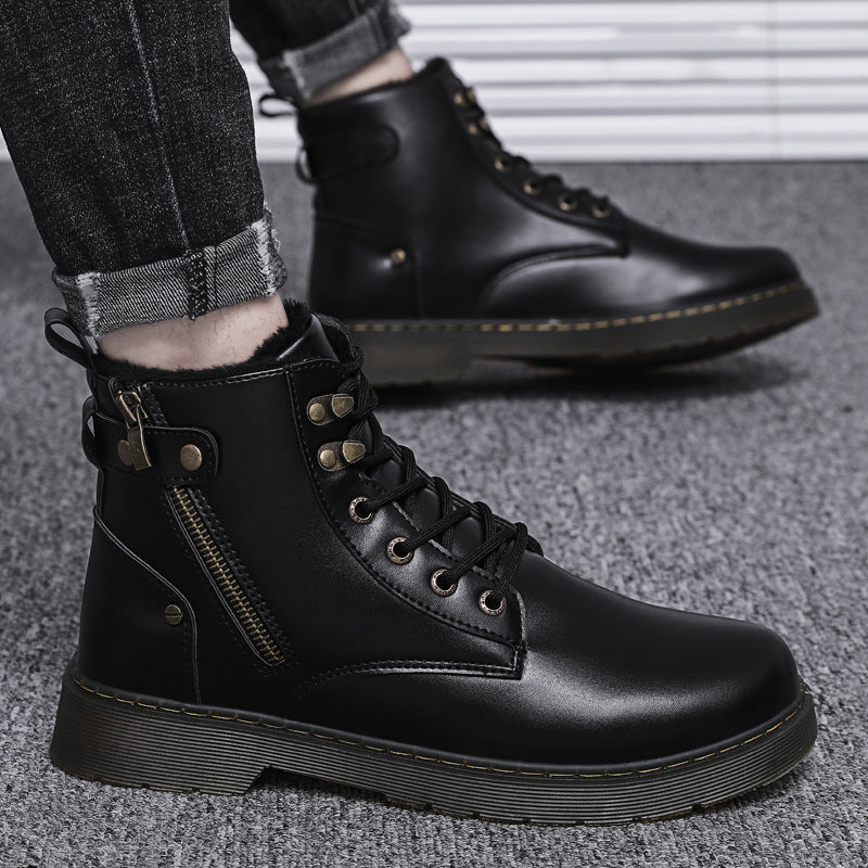 Plus velvet warm high-top shoes men's 2020 autumn new sneakers Korean version of all-match outdoor hiking shoes men's shoes plus cotton shoes