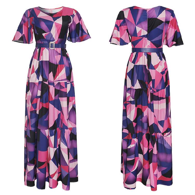 MD 2021 فستان نسائي للربيع والصيف طباعة أفريقية بوهو فساتين طويلة أنيقة قصيرة الأكمام الشيفون رداء رداء حفلات ملابس سيدة 