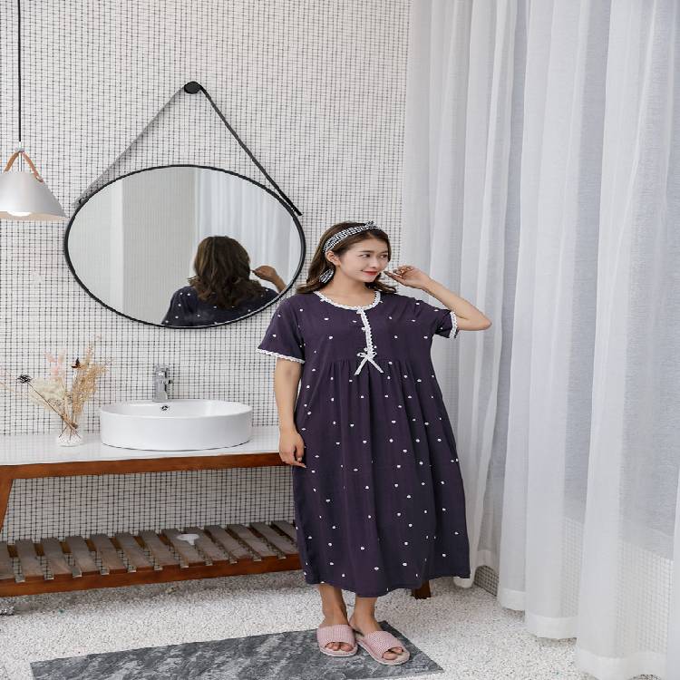 Fdfklak  Fat Nightgowns Women Short Sleeve Long Dress Print Cotton Home Wear Clothes Nightdress Ladies Sleepwear Nightshirt