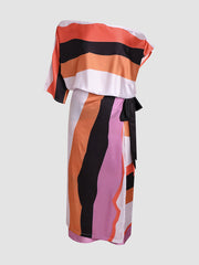 Geometric Print Off-Shoulder Long Dress Two-Piece Set