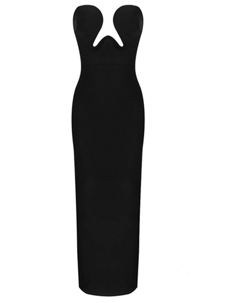 Women Winter Sexy Strapless Backless Slit Black Maxi Long Bodycon Bandage Dress 2022 Elegant Evening Club Dress Tank Top