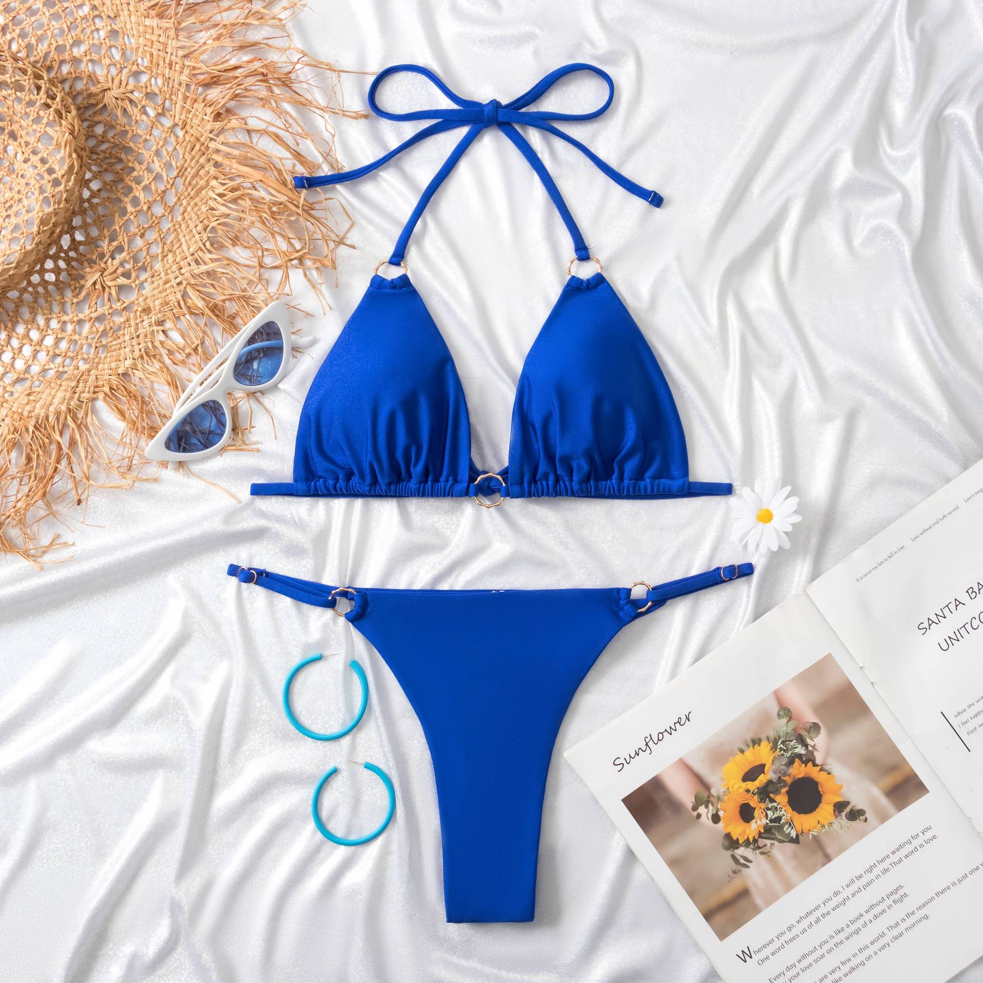 Sheng Baijia 2023 cross-border  jewelry swimsuit sexy  nylon glossy fabric two-piece split swimsuit