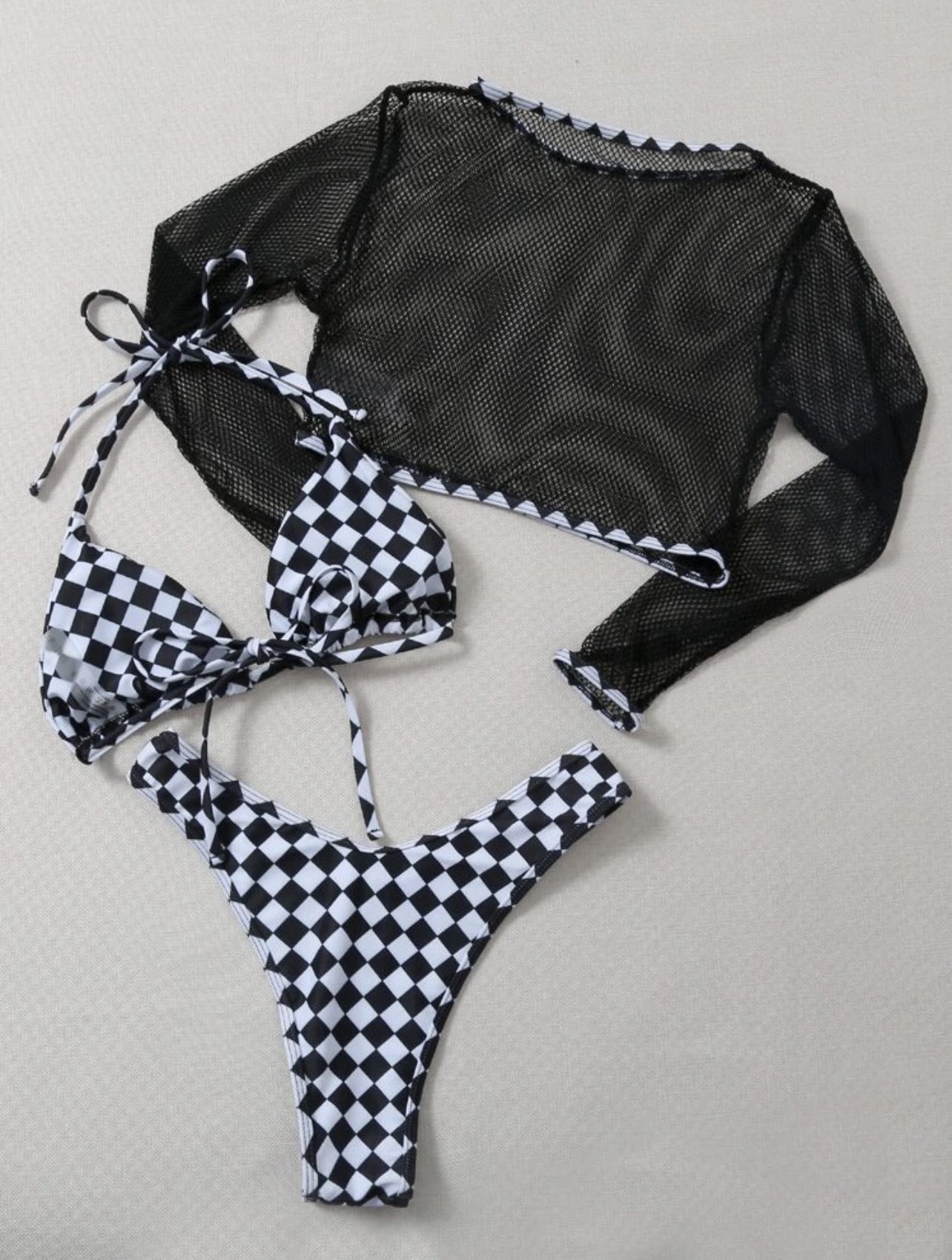 Mesh three-piece swimsuit bikini