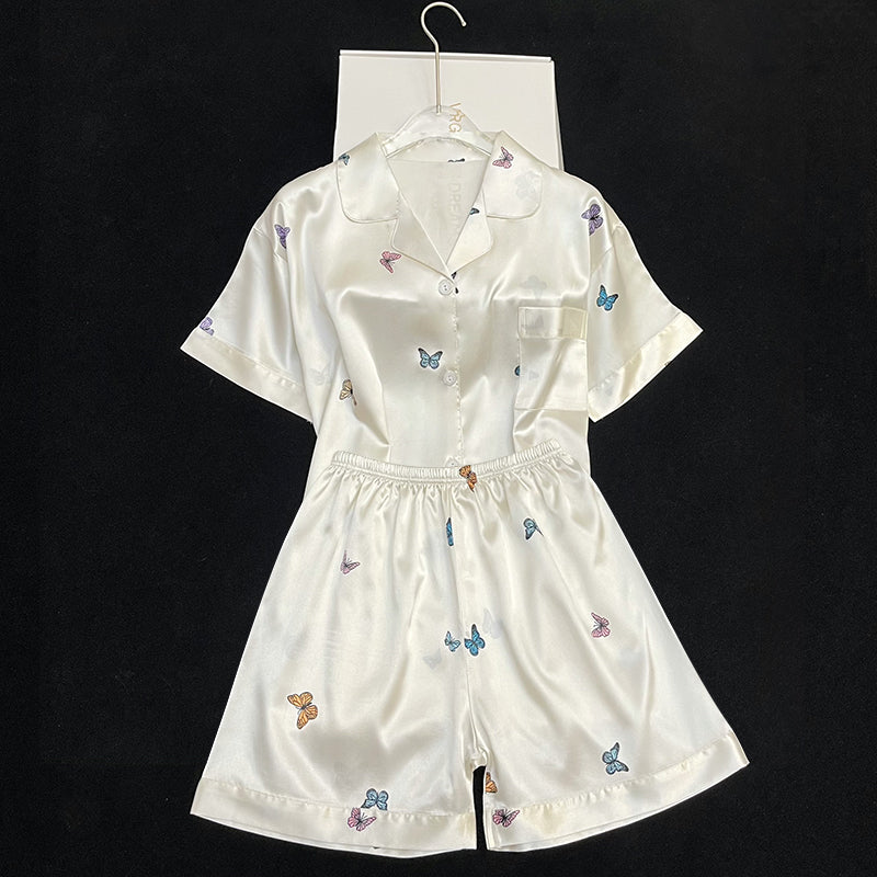Summer silk ice silk thin  silk suit women's pajamas short-sleeved shorts pajamas home clothes