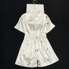 Summer silk ice silk thin  silk suit women's pajamas short-sleeved shorts pajamas home clothes