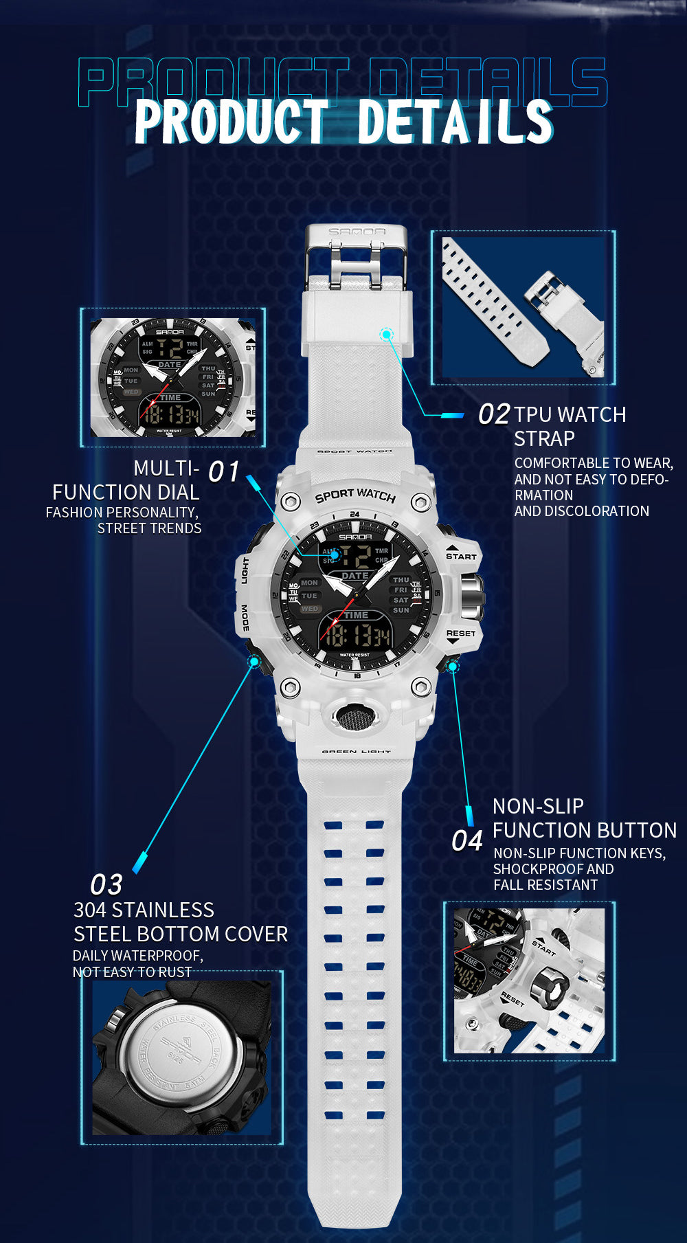 SANDA 6126   Men Watches 50M Waterproof Sports Military Watch Digital  Wristwatch