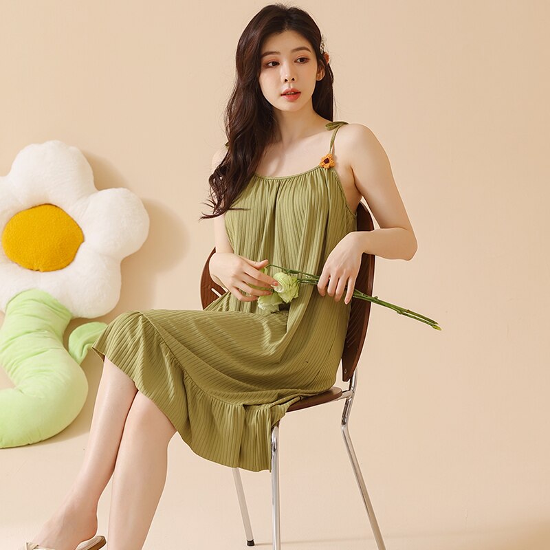 Big Yards M-5XL Sexy Spaghetti Strap Women Nightgowns Cotton Night Dress Casual Home Dress Night Shirt Sleepwear Nightwear 4XL
