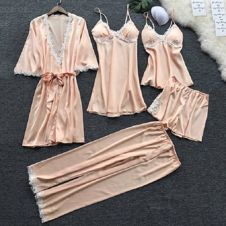 flower printing women Pajama Sets pajamas nightgown Silk sleepwear women's underwear robes babydolls set 5pcs pajamas lingerie