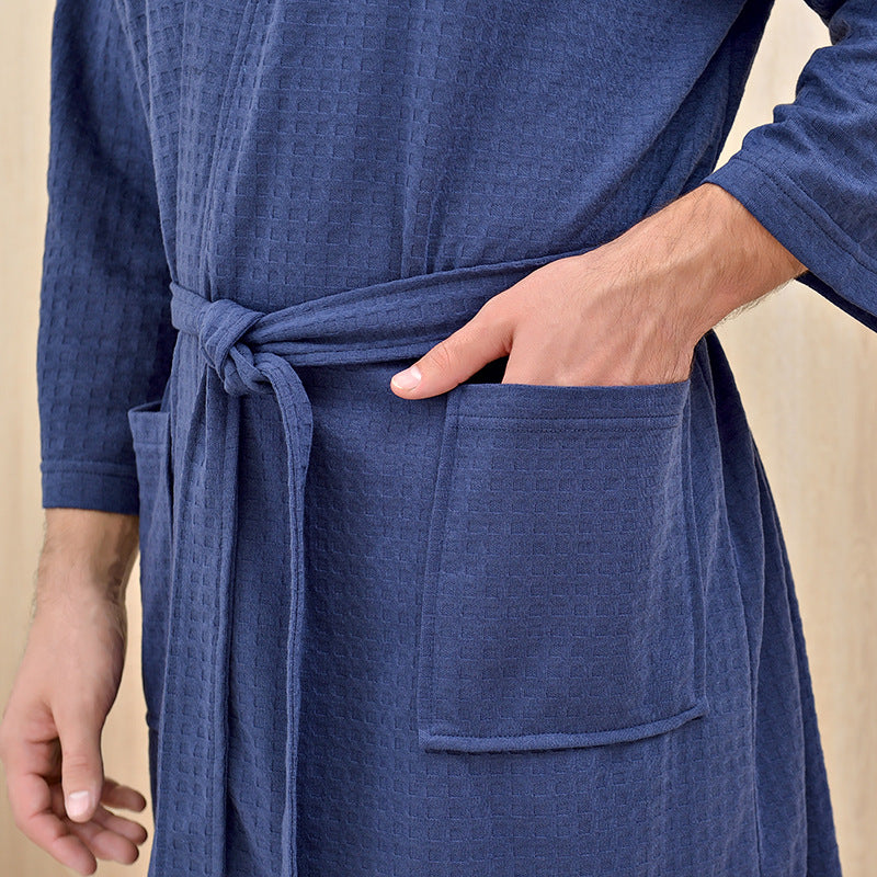 Waffle bathrobe cardigan bathrobe thin bathrobe night gown male couple nightgown summer home service hotel bathrobe male