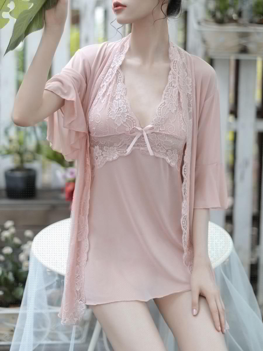 Mature Ladies Nightdress Lace Deep V Halter Underwear Short Skirt + Jacket