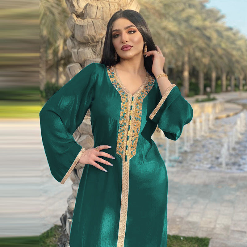 Moroccan kaftan Ramadan Eid Jalabiya Fashion Muslim Arabic  Abaya Dress Moroccan Kaftan Diamond Jalabiya Women Robe