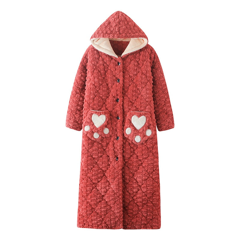 Women's bathrobe winter thickened flannel nightgown women's winter thickened pajamas cotton casual long robe set home service