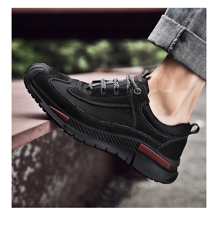 Men's shoes spring and summer men's leather outdoor sports casual shoes all-match leather toe top layer cowhide soft bottom hiking shoes