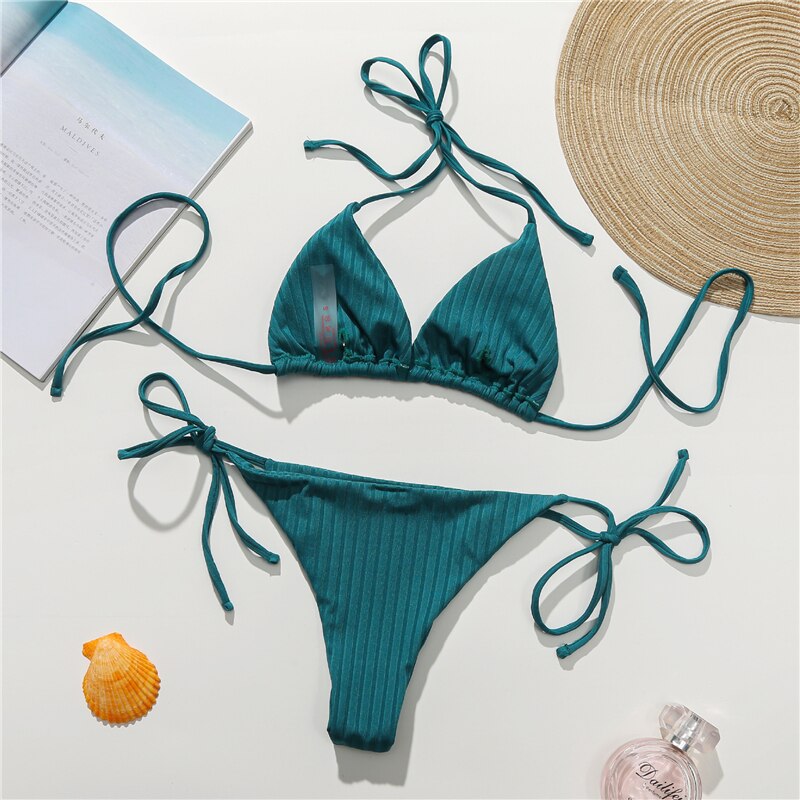 Sexy Solid Bikinis 2021 Swimsuits Women Beach  Set Swim Bathing Suits Female Swimwear Summer String Beach Biquini Swimming