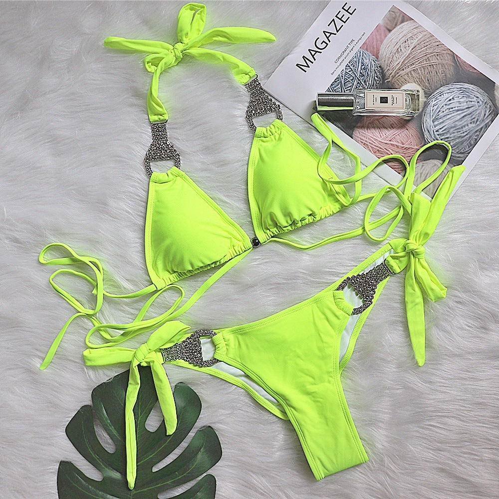 New Nylon Solid Color Strap Sexy Backless Bikini Women's Swimwear