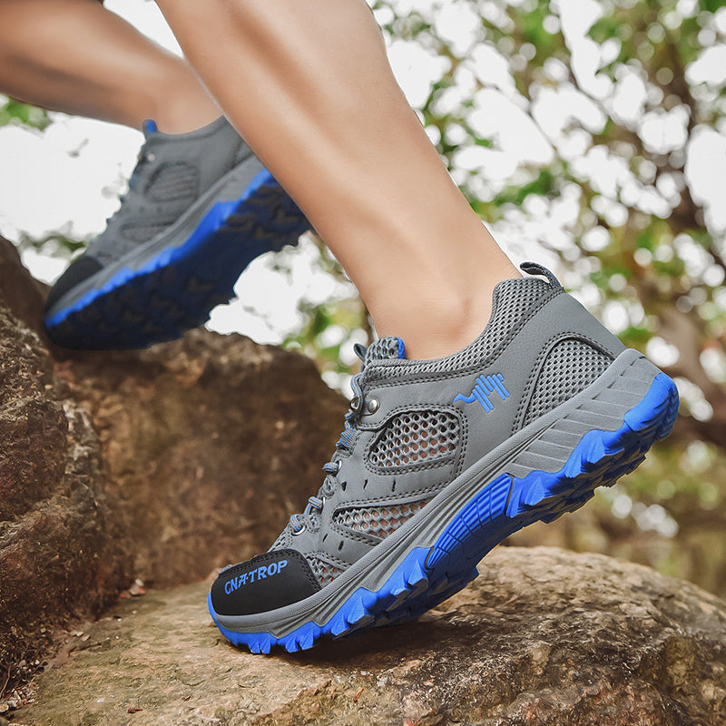 Outdoor hiking shoes men's summer breathable mesh sports shoes tendon bottom wear-resistant  hiking travel shoes thick bottom