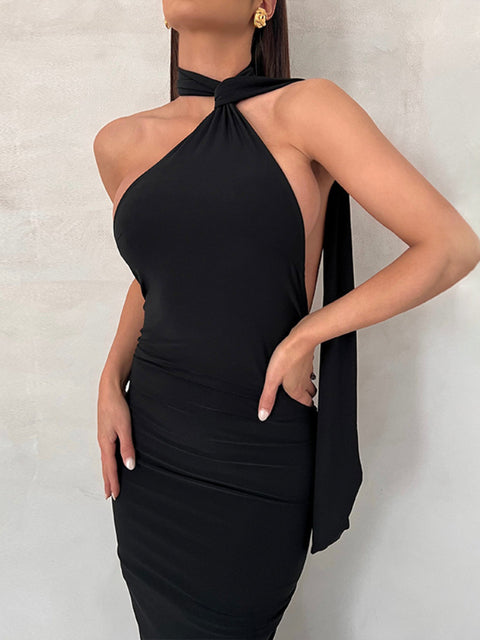 Elegant Women Backless Party Dress Summer Sexy Halter Collar Bodycon Maxi Dress 2023 Evening Club Maxi Dress Black Vest