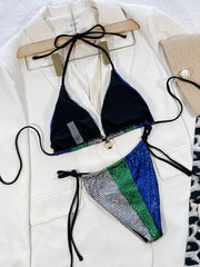 Bikini suit women's European and American style new shiny silver sexy bikini strapless strapless strapless summer seaside vacation beach swimming spli