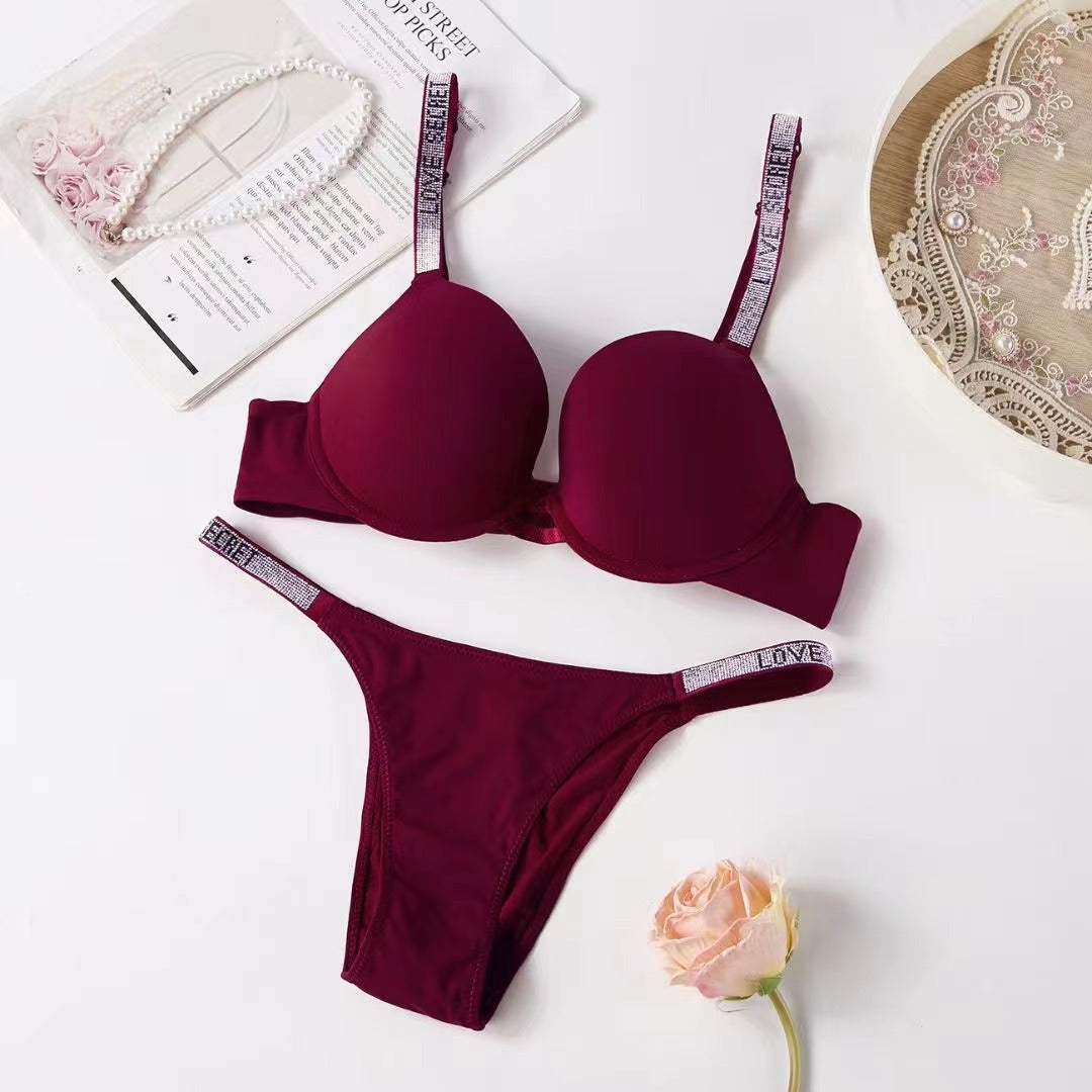 Underwear women's set push-up adjustable  LOVE letters breast-contracting  panties bra