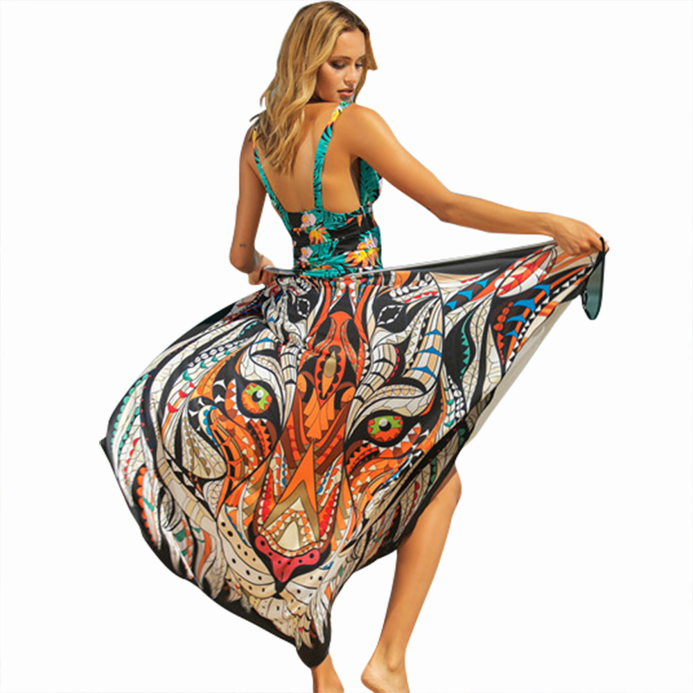 Ladies Fashion Stretch Printed Large Size One Piece Home Furnishing Dress