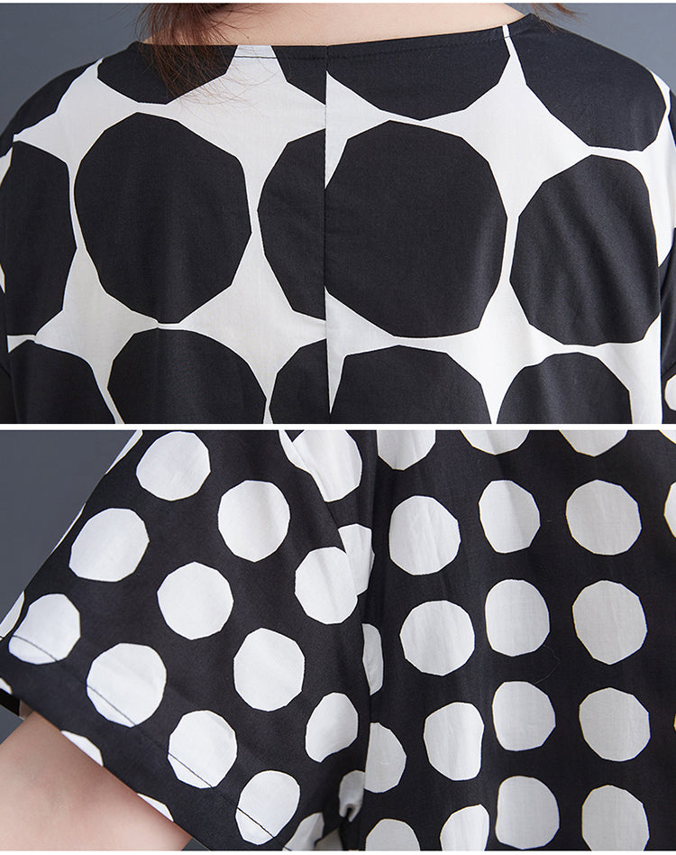 Women's western-style skirt Korean style summer literary and artistic large size  and thin wave point stitching mid-length dress