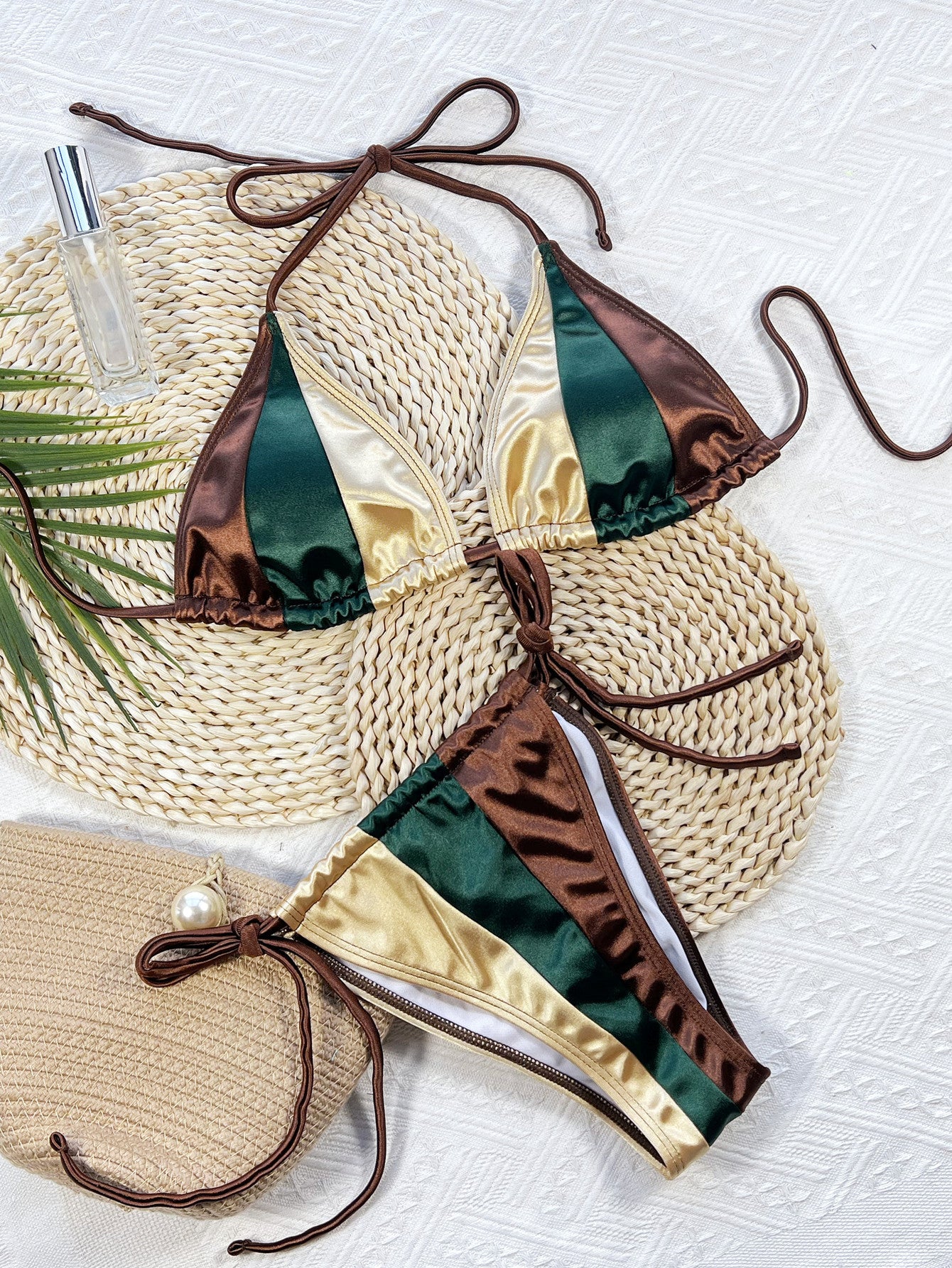 Bikini Women's Split Swimsuit Solid Color Panel Sexy Hawaiian Beach Swimsuit