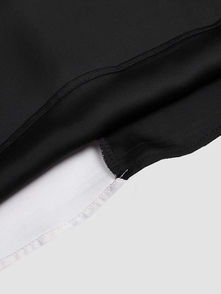 Elegant satin dress with black and white contrast stitching