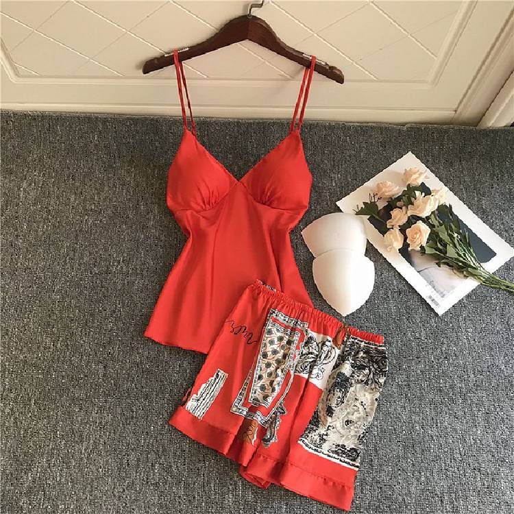 Spring and Autumn Pajamas Women Chest Pad Nightgown Strap Silk Nightdress 4 Pcs Set Tops Long Sleeve Pijama Mujer Sexy Lingerie